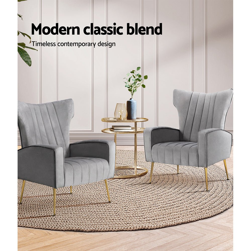 Grey Velvet Armchair Lounge