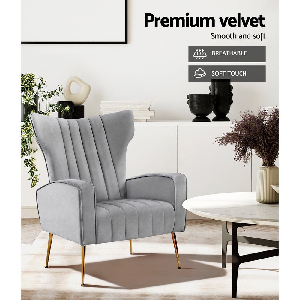 Grey Velvet Armchair Lounge