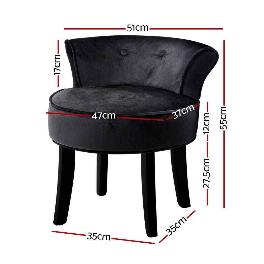 Black Velvet Makeup / Bedroom Vanity Stool