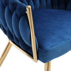 Artiss Dining Chair | Velvet Upholstered, Woven Back, Blue Armrest
