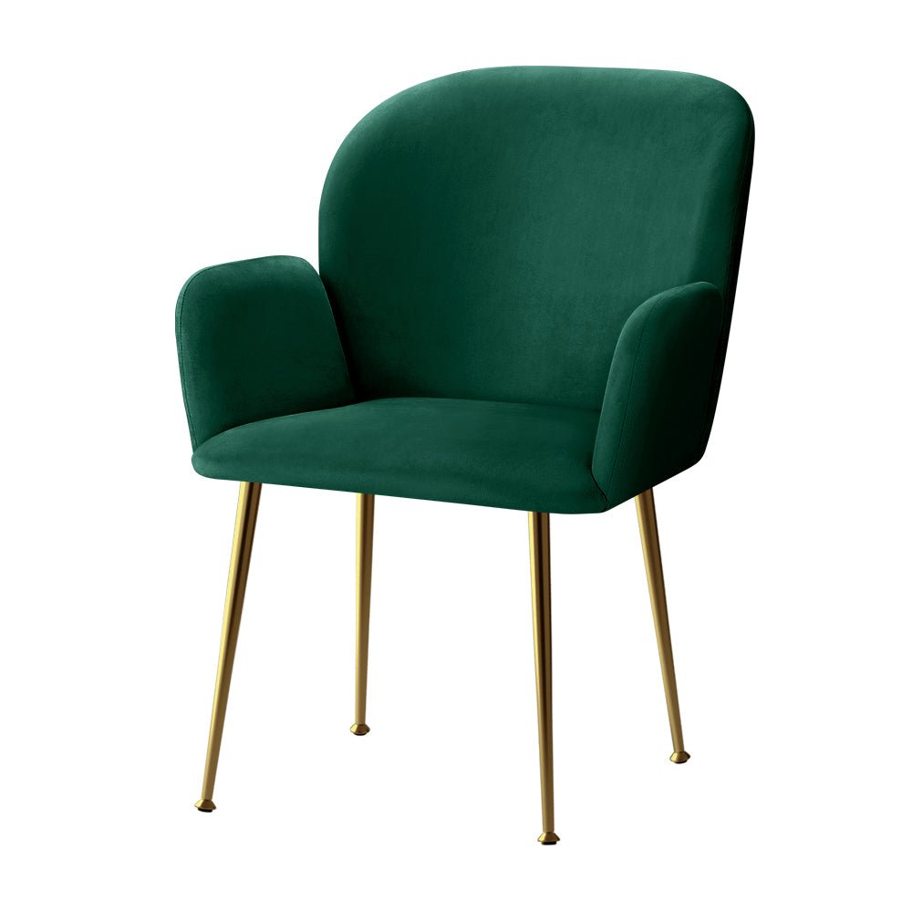 Artiss Set of 2 Kynsee Dining Chair Armchair Cafe Chair Upholstered Velvet Green