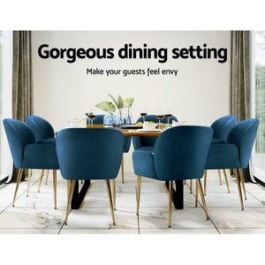 Artiss Set of 2 Kynsee Dining Chairs Armchair Cafe Chair Upholstered Velvet Blue