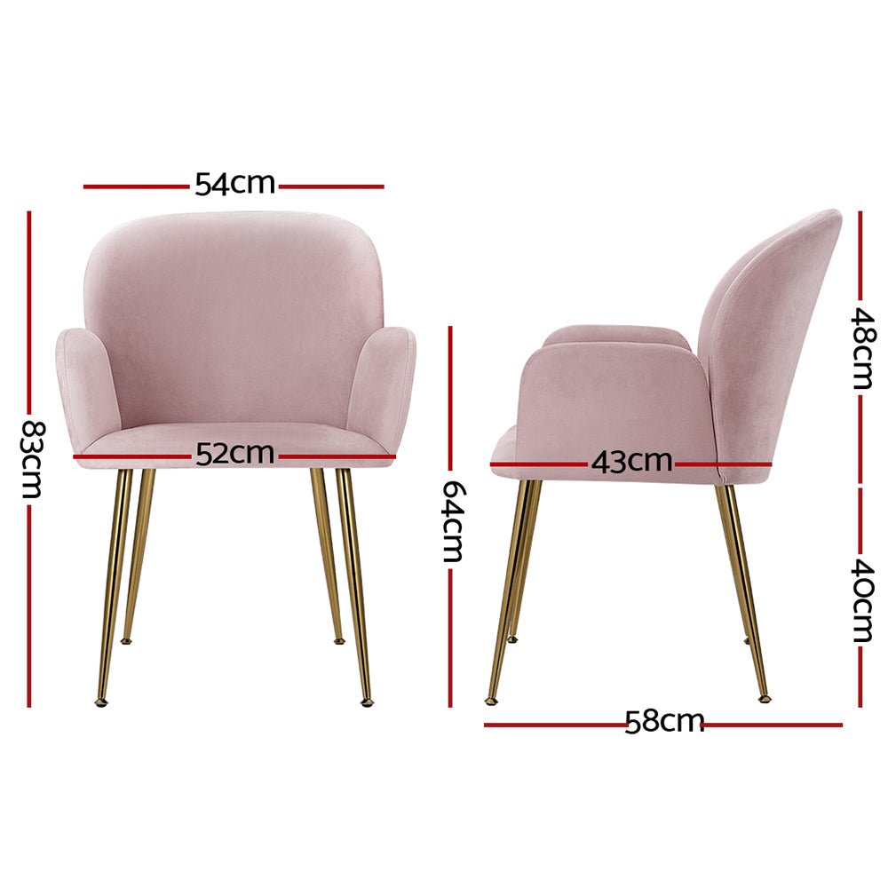 Artiss Set of 2 Kynsee Dining Chairs Armchair Cafe Chair Upholstered Velvet Pink