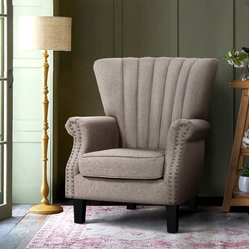 Single Beige Fabric Armchair