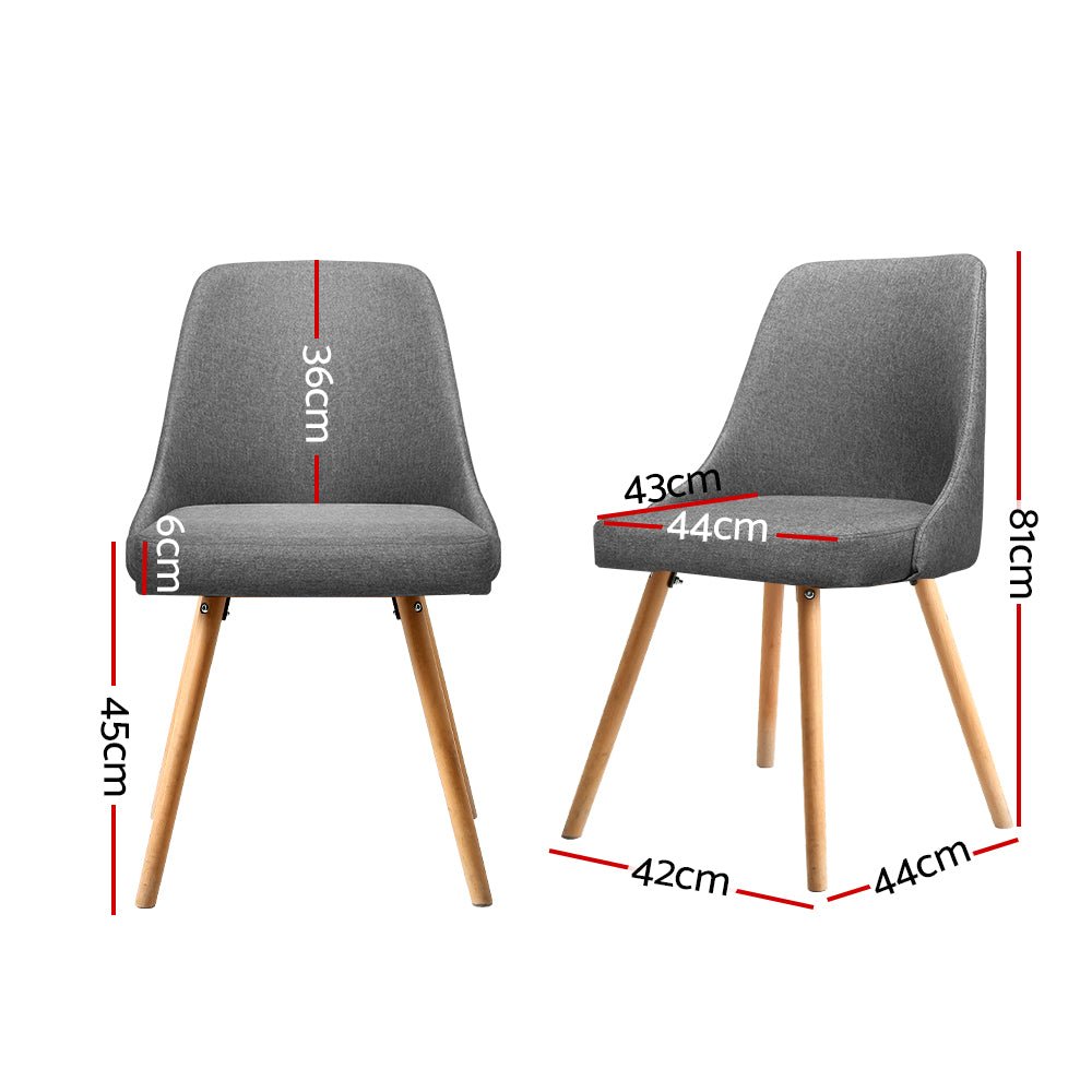 Grey Fabric Dining Chairs With Beech Timber Legs - Twin Pack