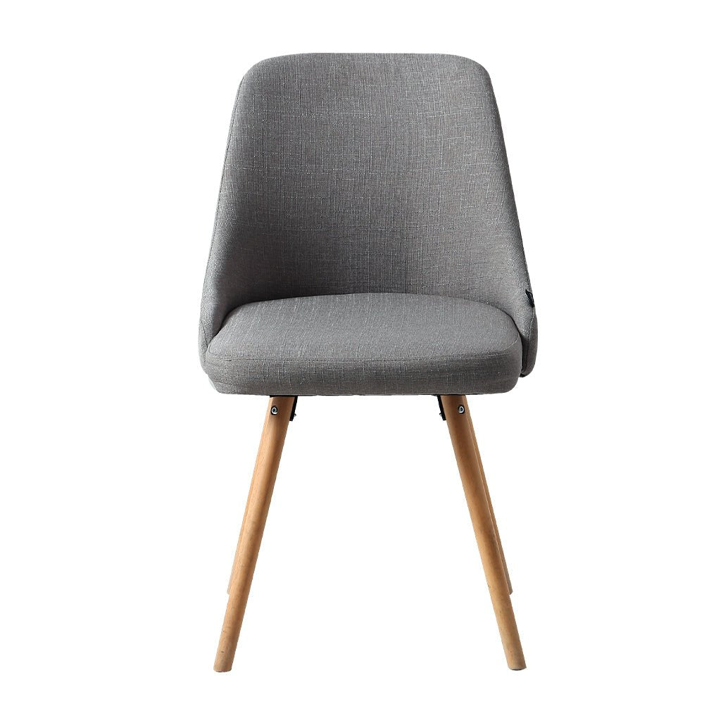 Grey Fabric Dining Chairs With Beech Timber Legs - Twin Pack