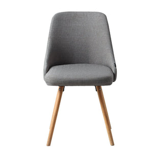 Grey Fabric Dining Chairs With Beech Timber Legs - Twin Pack