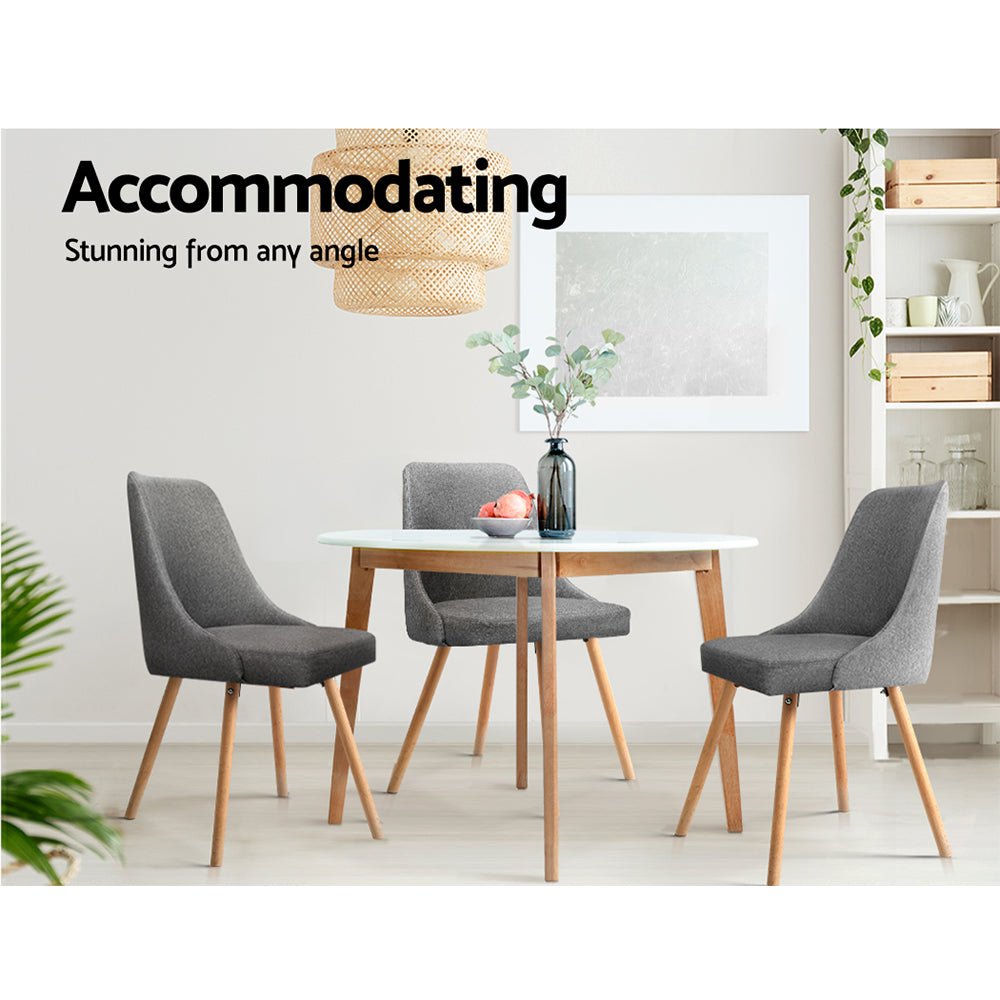Grey Fabric Dining Chairs With Beech Timber Legs - Twin Pack