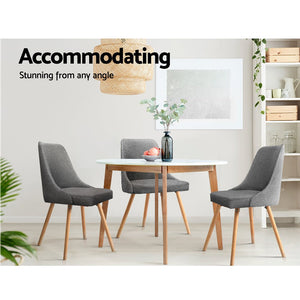 Grey Fabric Dining Chairs With Beech Timber Legs - Twin Pack