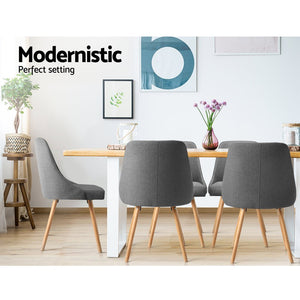 Grey Fabric Dining Chairs With Beech Timber Legs - Twin Pack