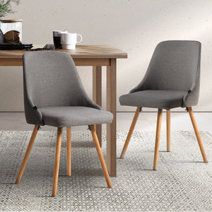 Grey Fabric Dining Chairs With Beech Timber Legs - Twin Pack