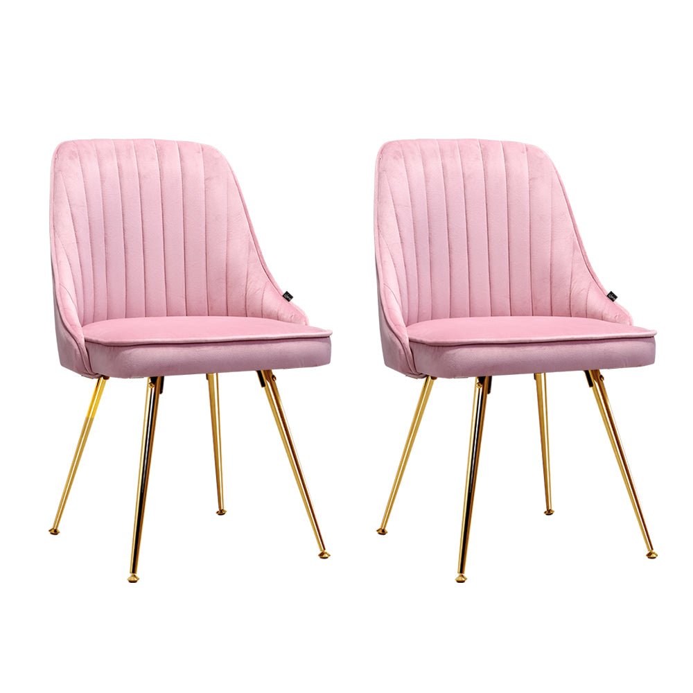 Pink Retro Velvet Dining Chairs - Twin Pack