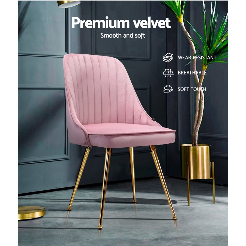 Pink Retro Velvet Dining Chairs - Twin Pack