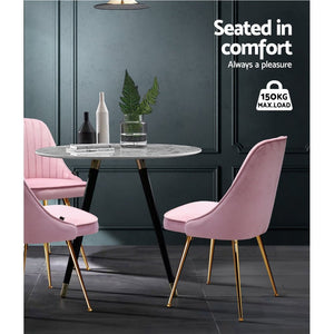 Pink Retro Velvet Dining Chairs - Twin Pack
