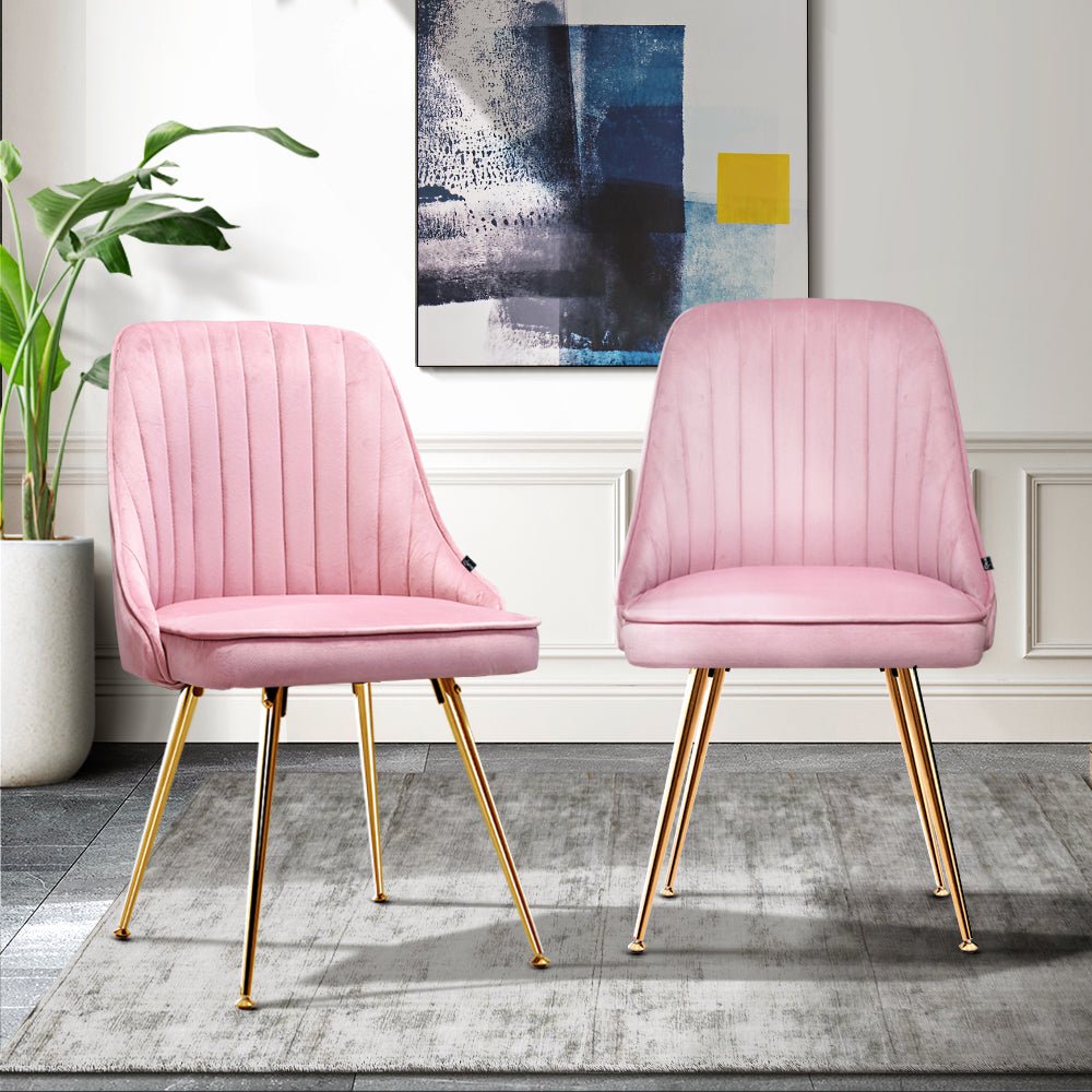 Pink Retro Velvet Dining Chairs - Twin Pack