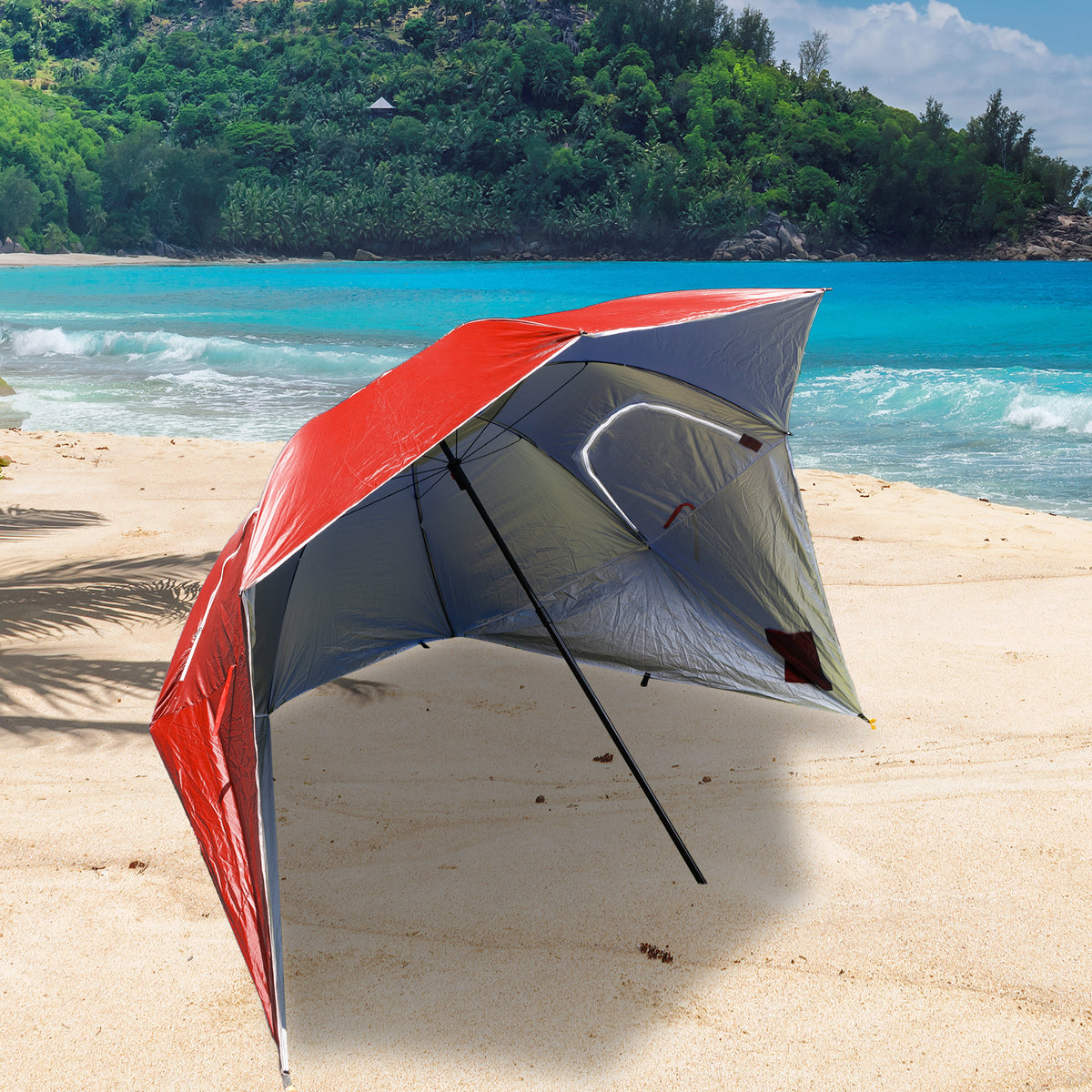 Havana Outdoors Beach Umbrella - 2.4M Portable Shade Shelter | Red