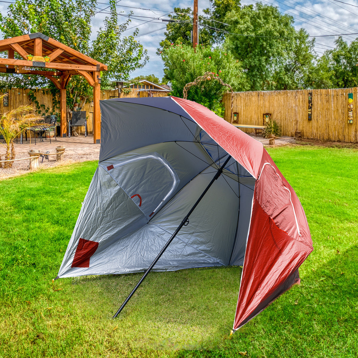 Havana Outdoors Beach Umbrella - 2.4M Portable Shade Shelter | Red