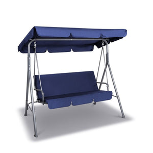 Outdoor Swing Bench Seat With Dark Blue Cover / Awning