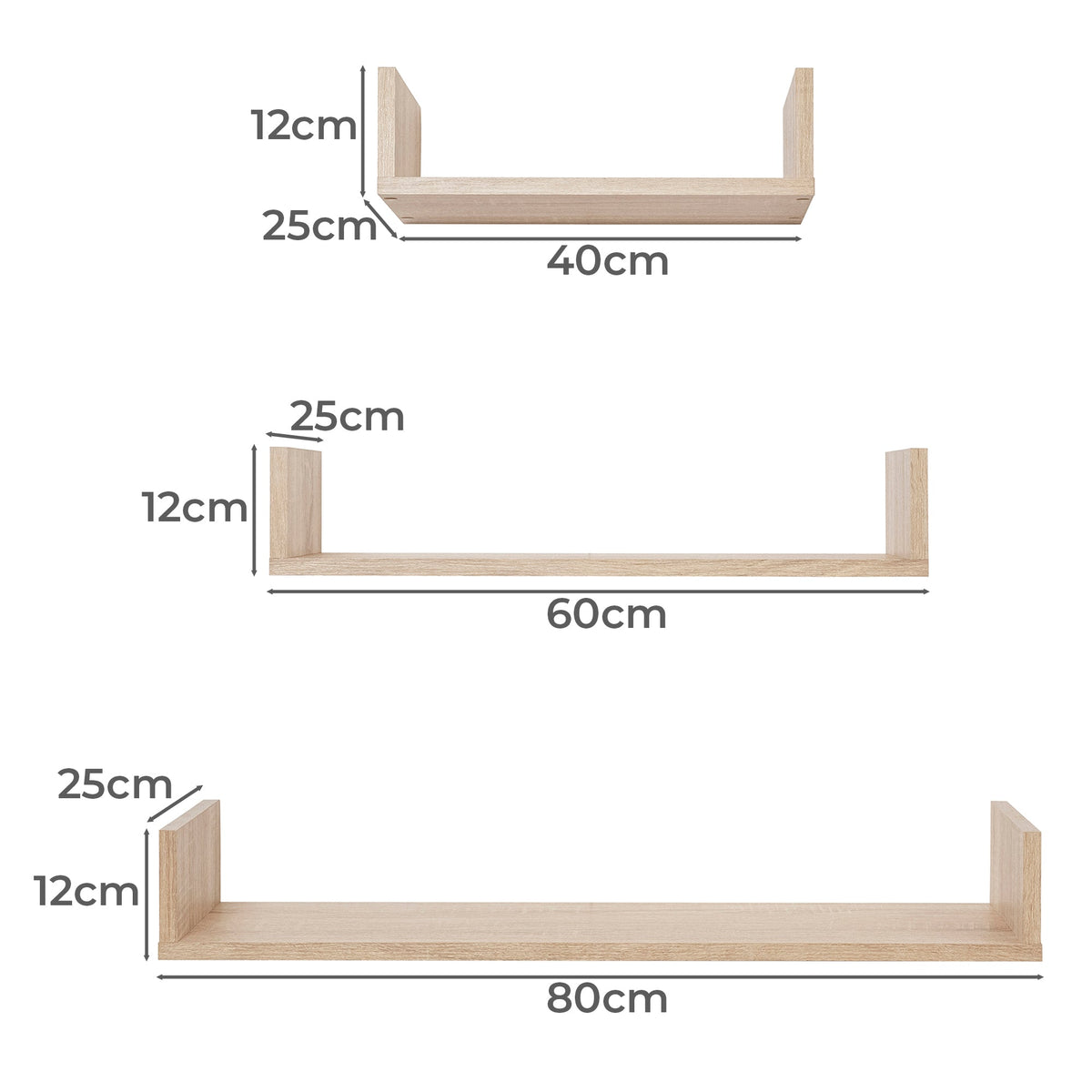 OSLO THREE PIECE SHELF KIT in Oak
