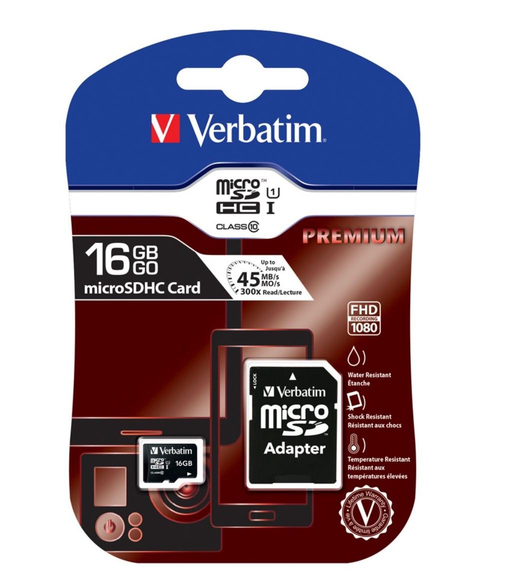 Verbatim Micro SDHC 16GB | Class 10 | 45MB/Sec Read Speed