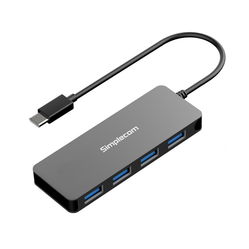 SIMPLECOM CH320 | Ultra Slim Aluminium USB 3.1 Type C to 4 Port USB 3.0 Hub | Black