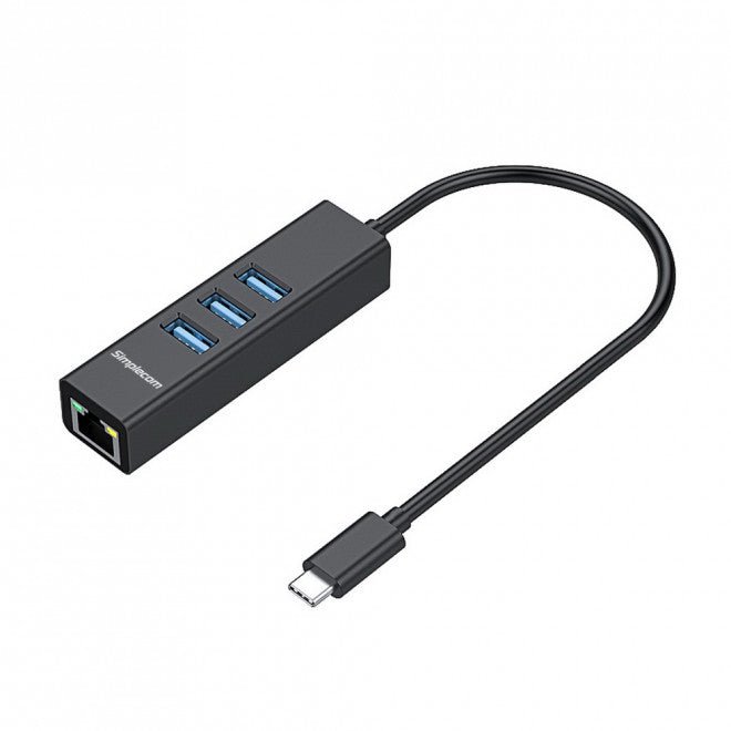 USB-C to 3 Port USB HUB with Gigabit Ethernet Adapter | Black Aluminium