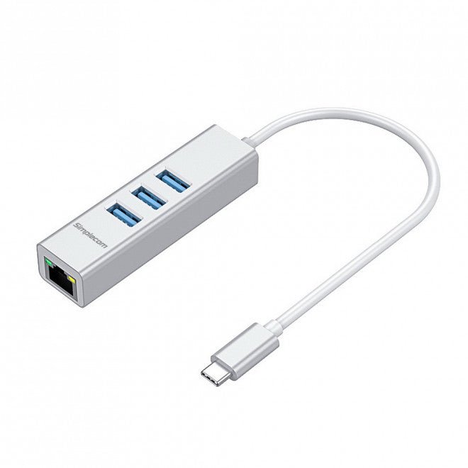 USB-C to 3 Port USB HUB with Gigabit Ethernet Adapter | Silver Aluminium