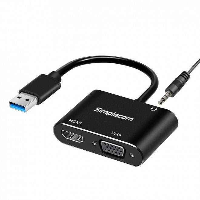 SIMPLECOM USB to HDMI & VGA Video Card Adapter | with 3.5mm Audio