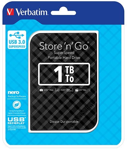 VERBATIM 1TB 2.5' USB 3.0 Black HDD | Grid Design