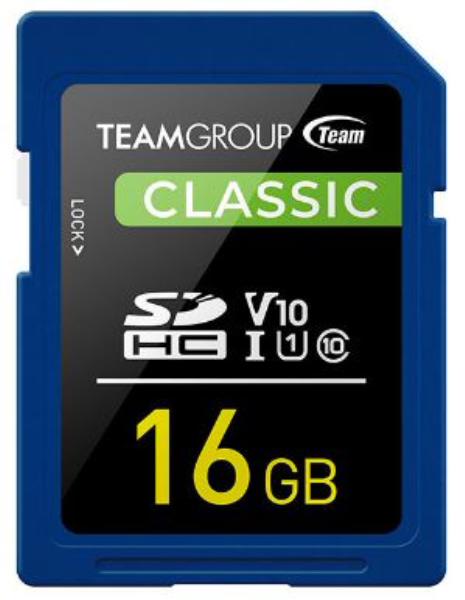 Team Classic SD Memory Card -16 GB UHS (Ultra) Speed Class 1(U1). Supports Video Speed Class 10(V10).