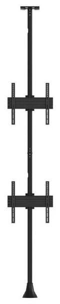 Atdec 1x2 floor-to-ceiling mount (two 0.48m rails, 3m pole). Max load per display: 50kg
