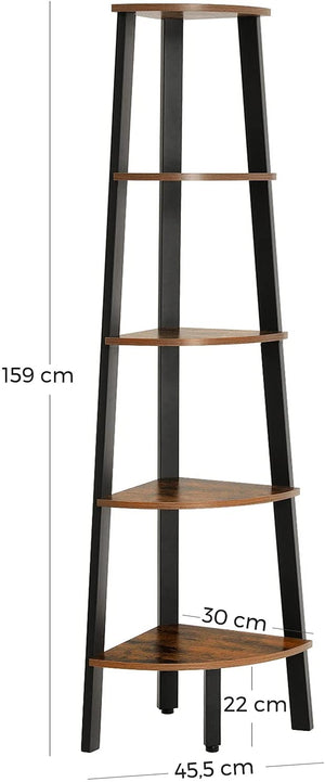 Brown 5 Tier Corner Shelf With Metal Frame
