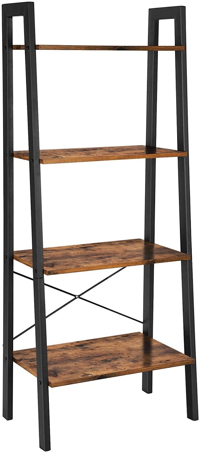 Rustic Brown And Steel Metal Frame 4 Tier bookshelf