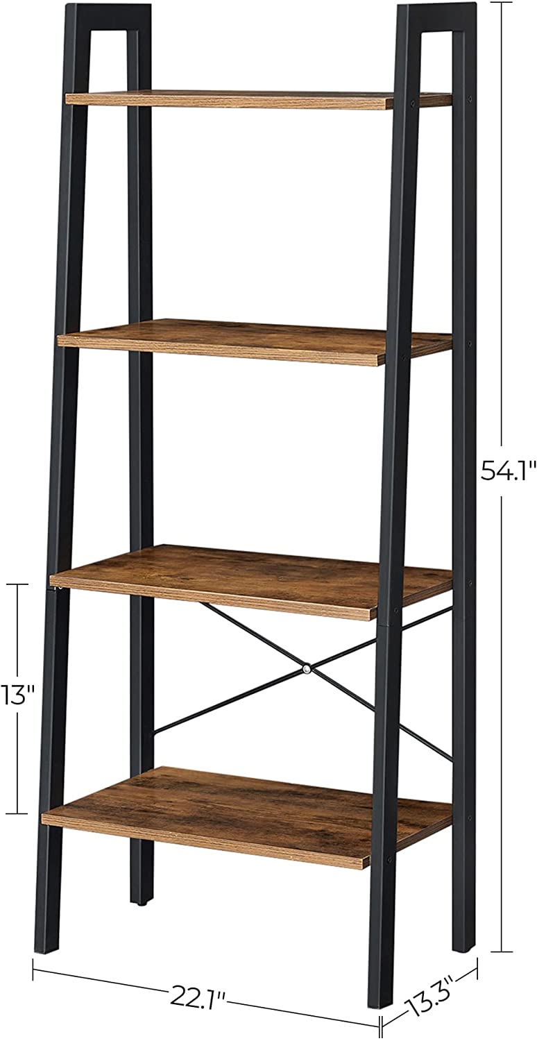 Rustic Brown And Steel Metal Frame 4 Tier bookshelf