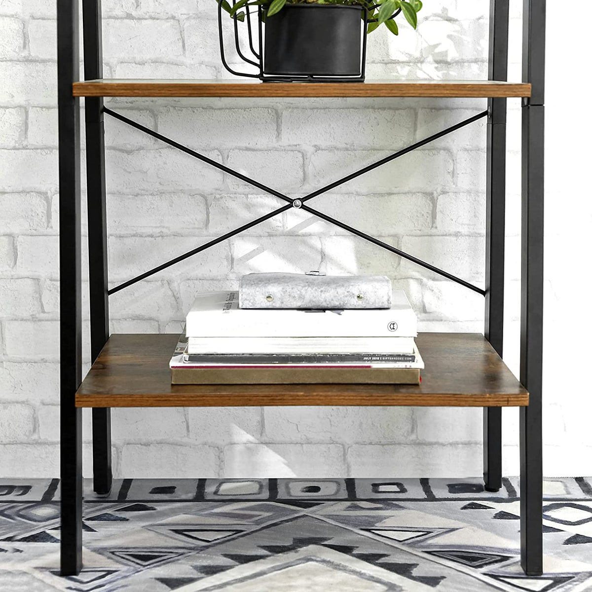 Rustic Brown And Steel Metal Frame 4 Tier bookshelf