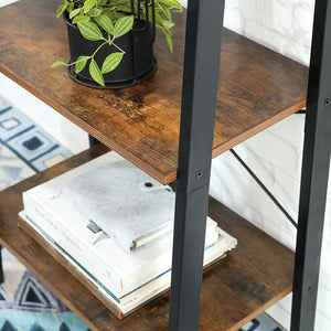 Rustic Brown And Steel Metal Frame 4 Tier bookshelf