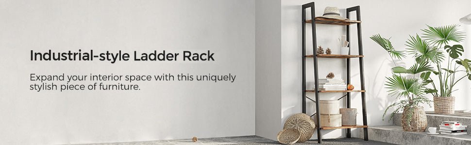 Rustic Brown And Steel Metal Frame 4 Tier bookshelf