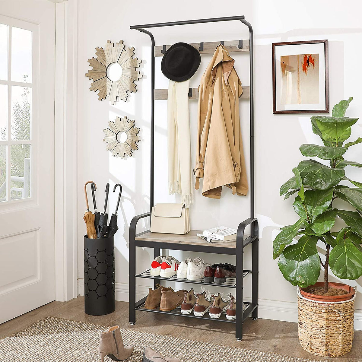 Black Steel Freestanding Coat Rack Stand - 1.83m