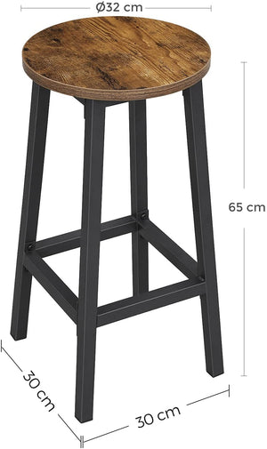 Set of 2 65 cm High Bar Stools With Sturdy Steel Frame