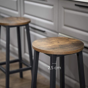Set of 2 65 cm High Bar Stools With Sturdy Steel Frame