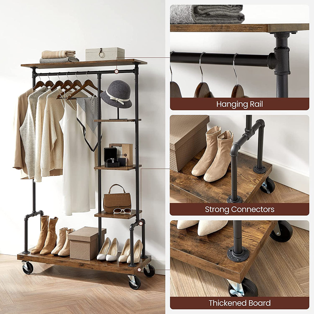 Clothing Garment 5 Tier Rack With Wheels
