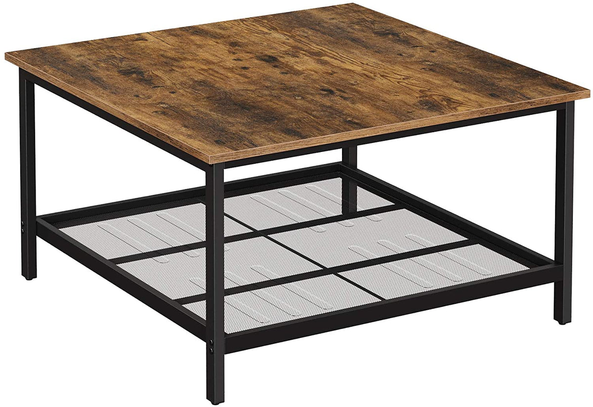 Coffee Table With Steel Frame And Under Mesh Storage
