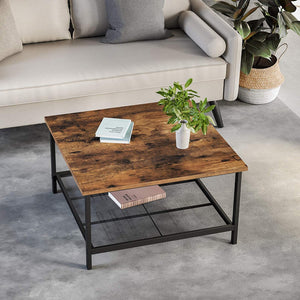 Coffee Table With Steel Frame And Under Mesh Storage