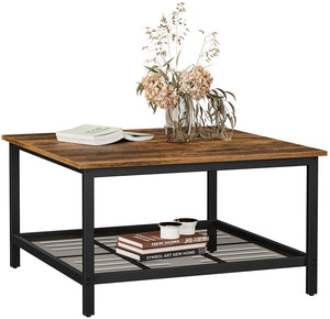 Coffee Table With Steel Frame And Under Mesh Storage