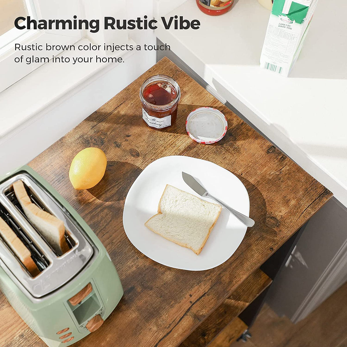 3-Tier Serving Cart With Metal Frames & Hooks