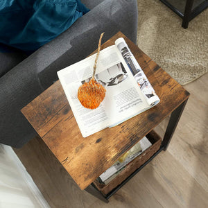 Rustic Wooden Side Table With Under Mesh Shelf