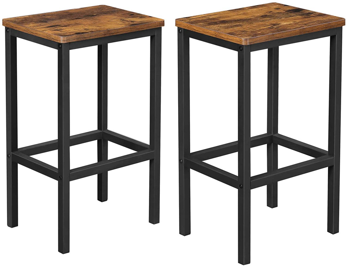 Rustic Brown Square Bar Stools - 2 Pack