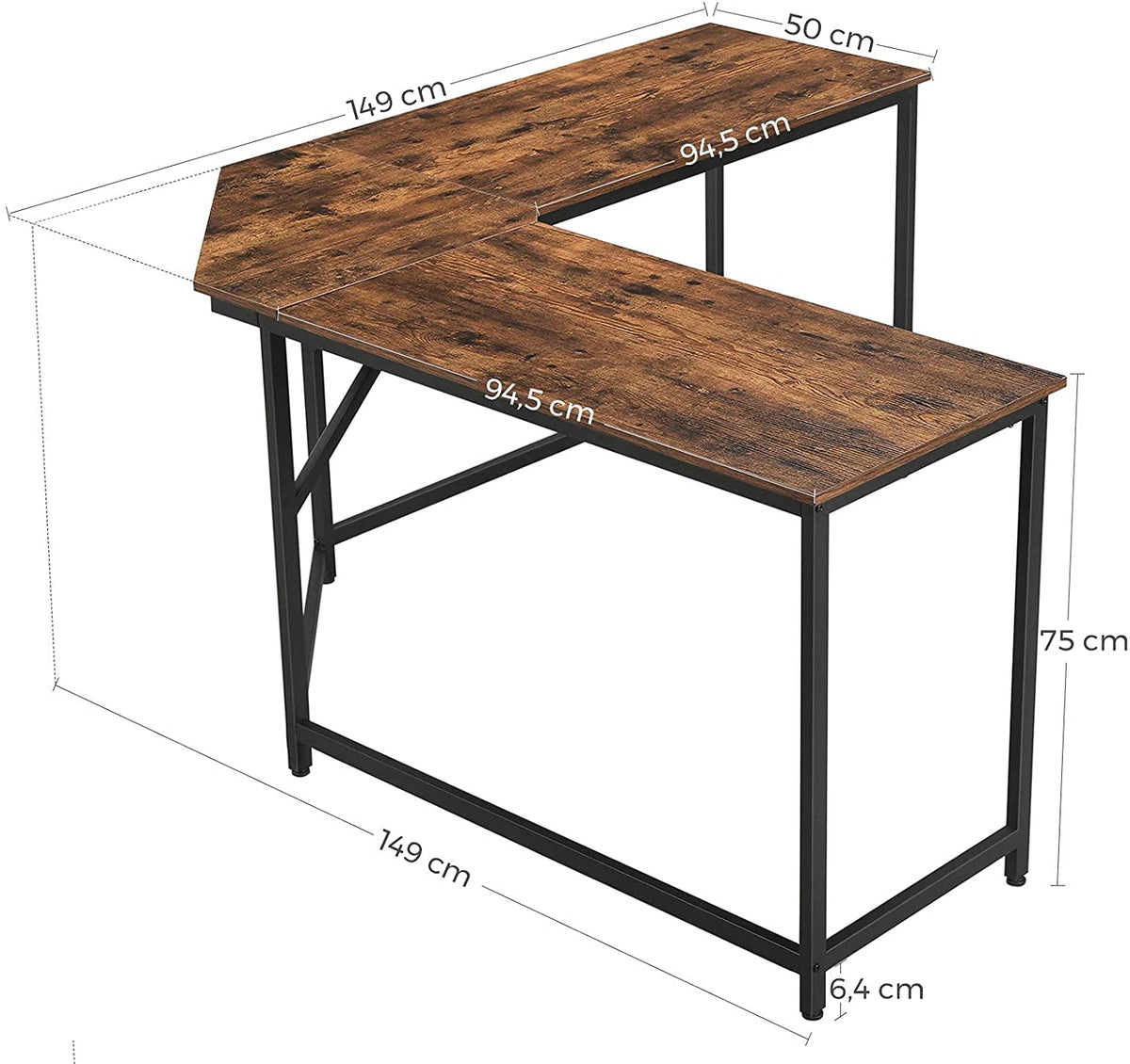 Rustic Brown L-Shaped Computer Desk