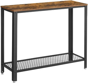 Rustic Brown Metal Frame Console Table