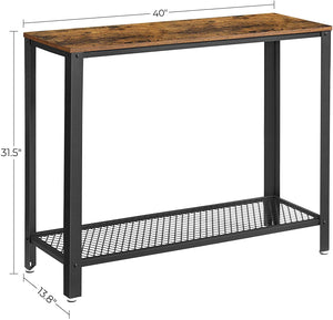Rustic Brown Metal Frame Console Table